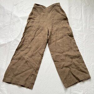 Vetta Capsule linen pants brown size 2 wide leg cropped trouser high waisted